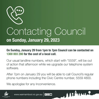 Council contact number Jan 29, 2023.