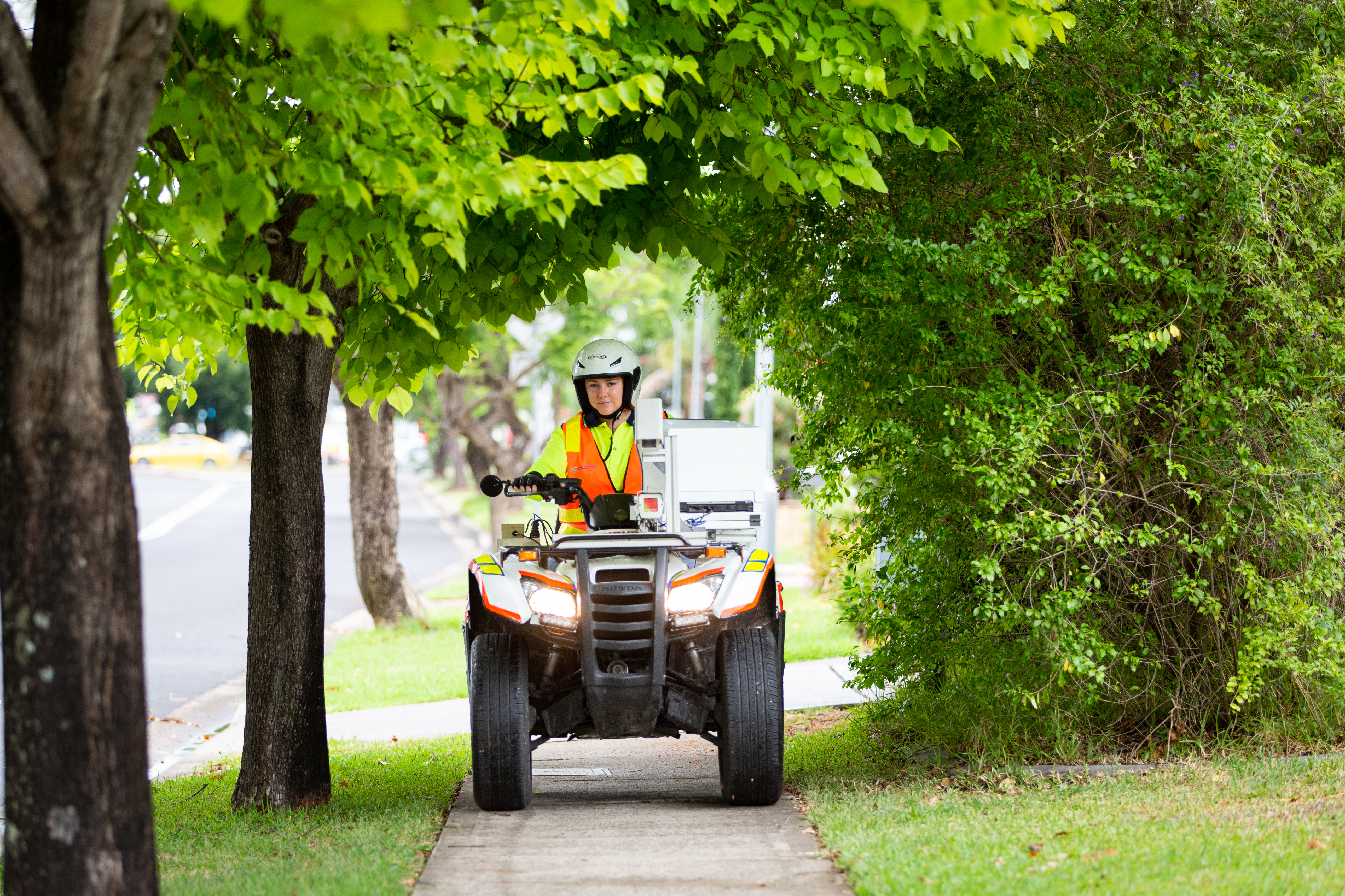 All-terrain vehicle surveying a footpath.