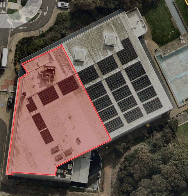 Aquazone roof with area shaded to be replaced.