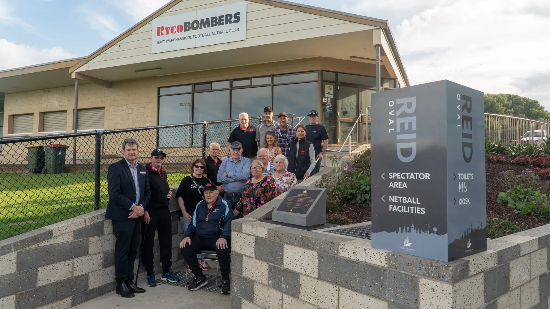 Cr Willy Benter with former East Warrnambool Football Netball Club committee members, players and supporters