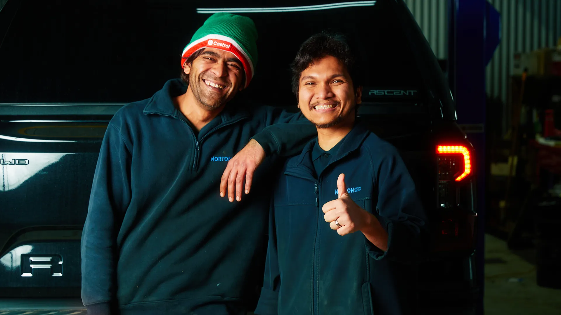 Norton Ford mechanics Shehroz Fayyaz and Mohammad Syafii