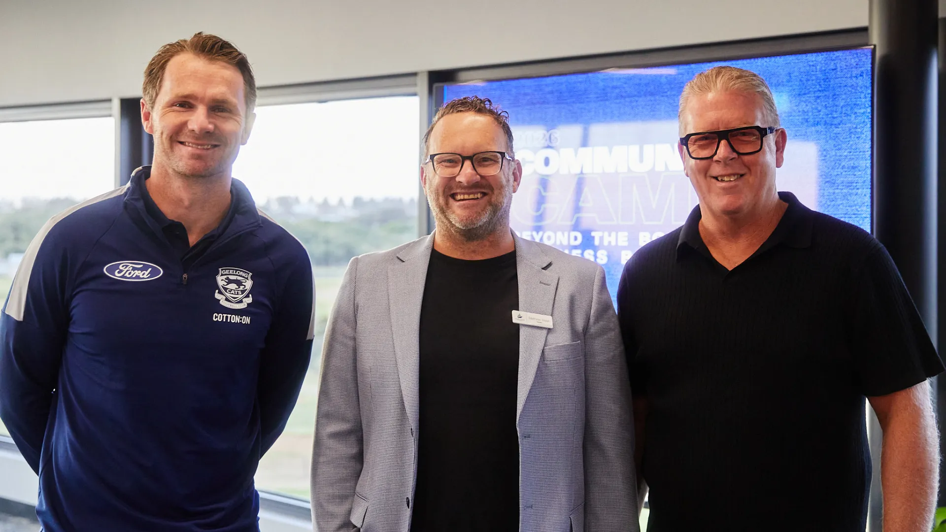 Geelong Cats Captain Patrick Dangerfield, Deputy Mayor Cr Matt Walsh and Geelong Cats CEO Steve Hocking 