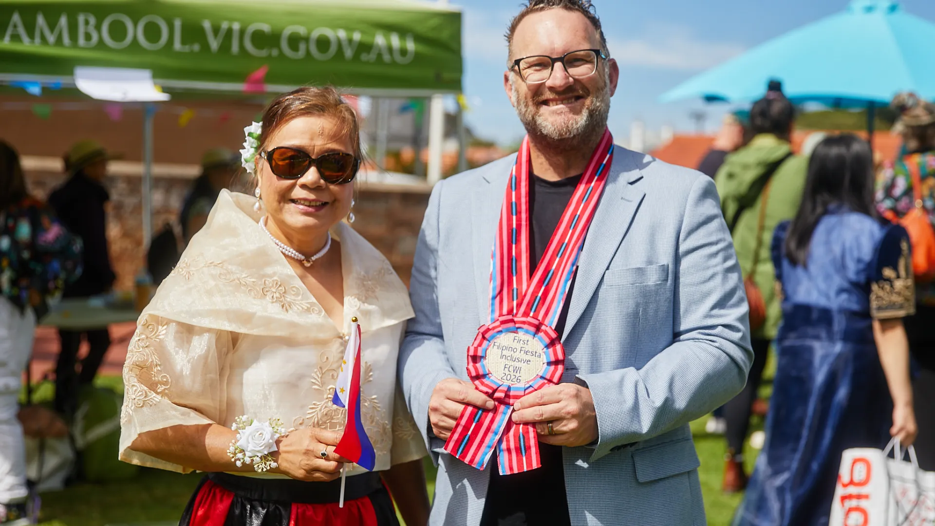 Filipino Community of Warrnambool Inc President Florida Bridgman with Deputy Mayor Cr Matt Walsh
