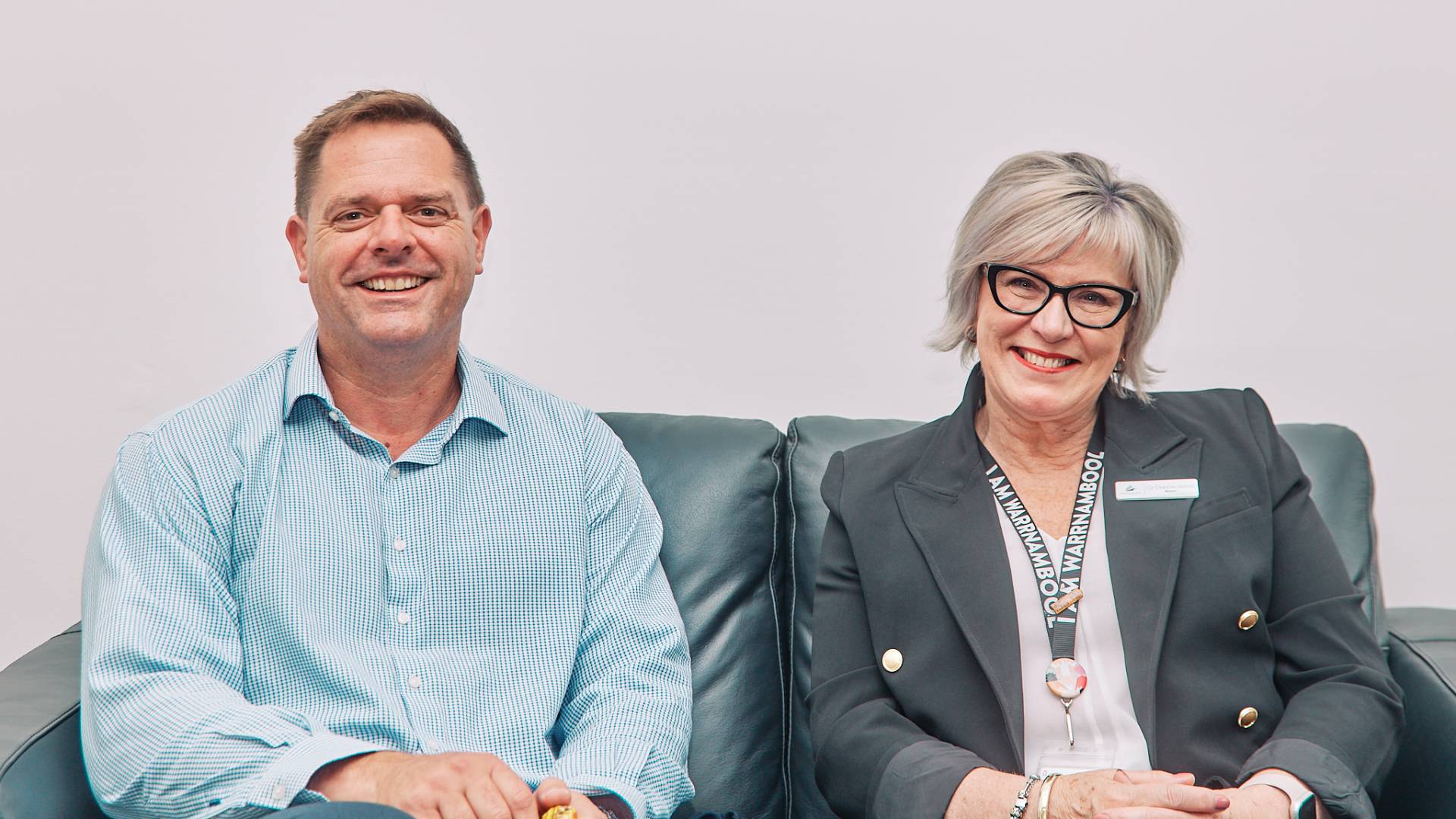 CEO Andrew Mason and Mayor Debbie Arnott after receiving their flu shots