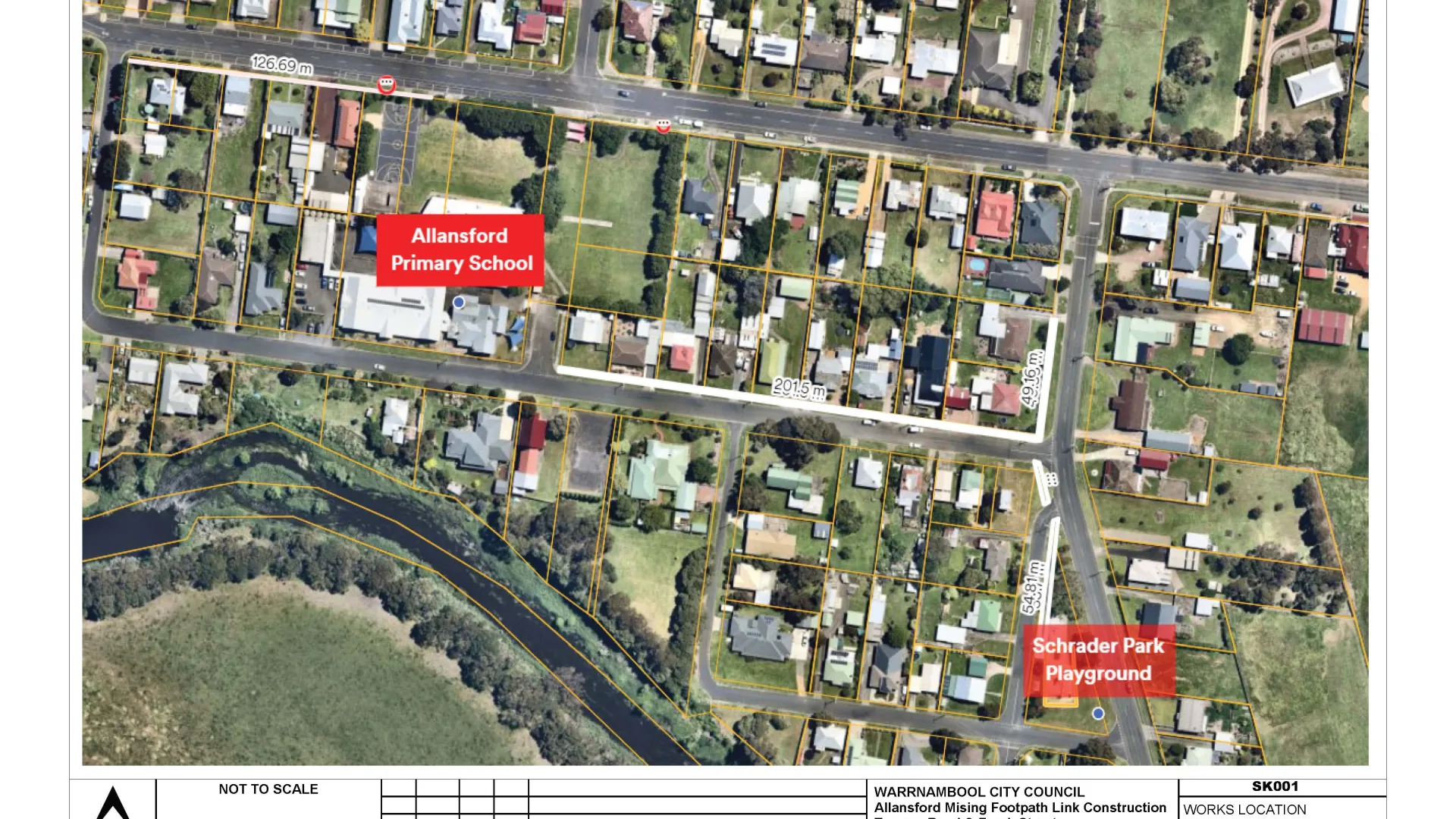 Plan showing footpaths to be built in Allansford.