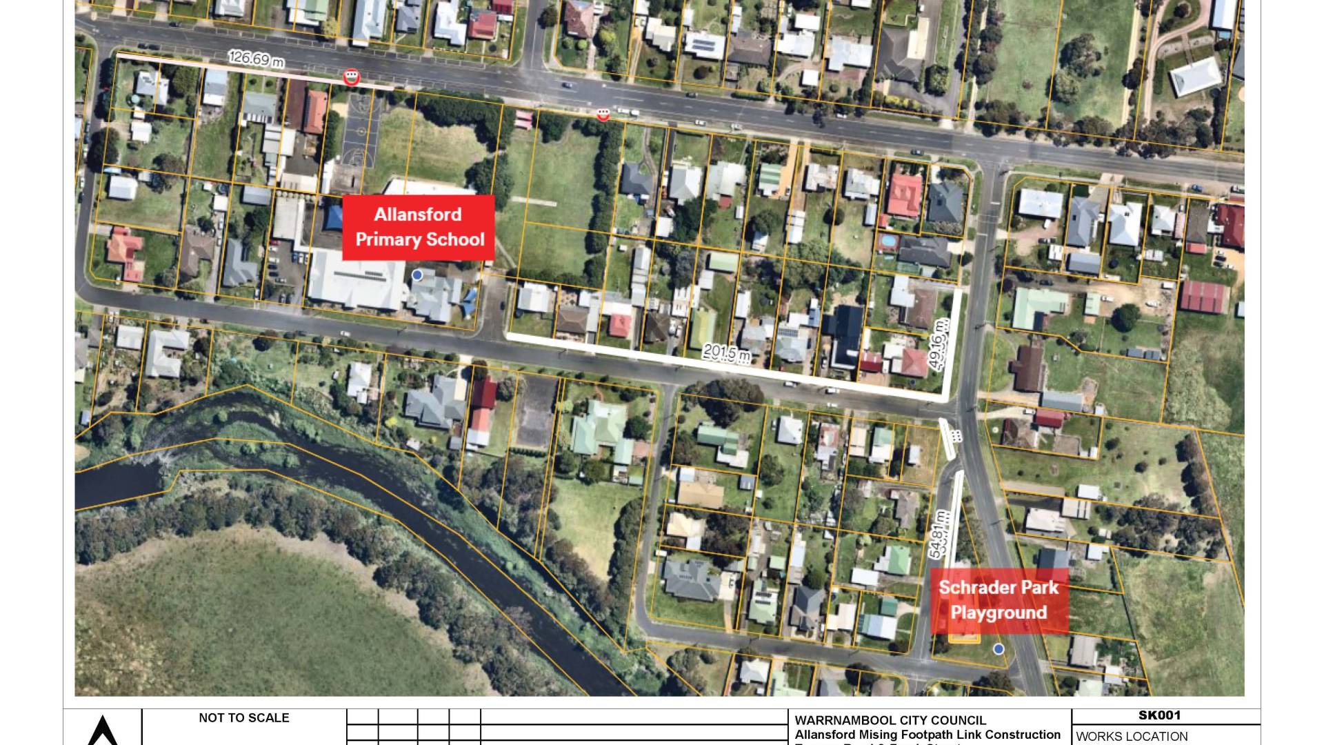 Plan showing footpaths to be built in Allansford.