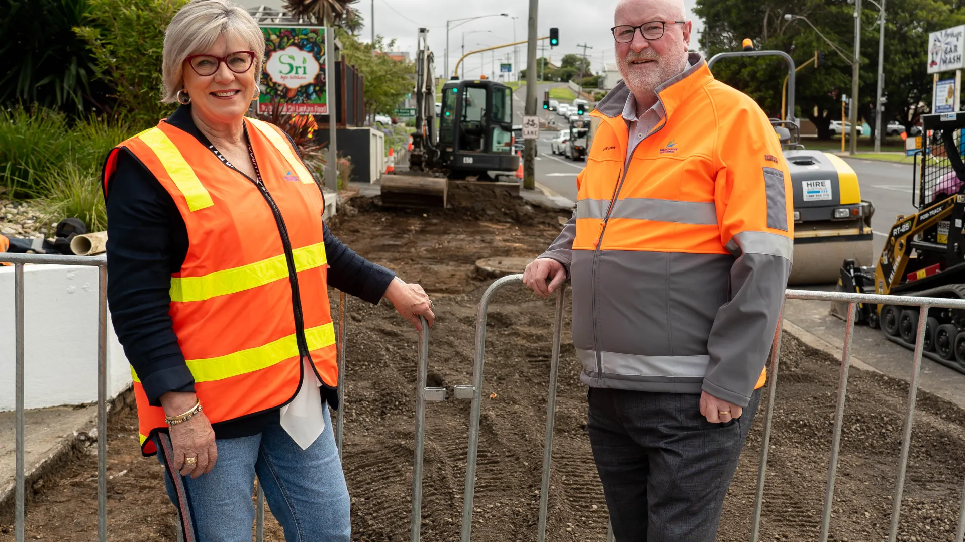 Mayor Debbie Arnott and Acting CEO David Leahy at the works site in Banyan Street 