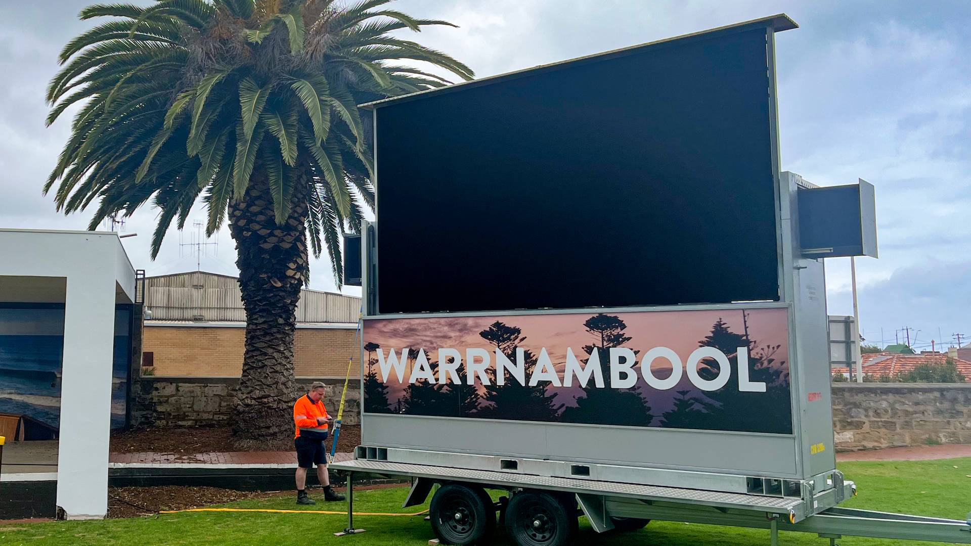 Outdoor screen on the Civic Green