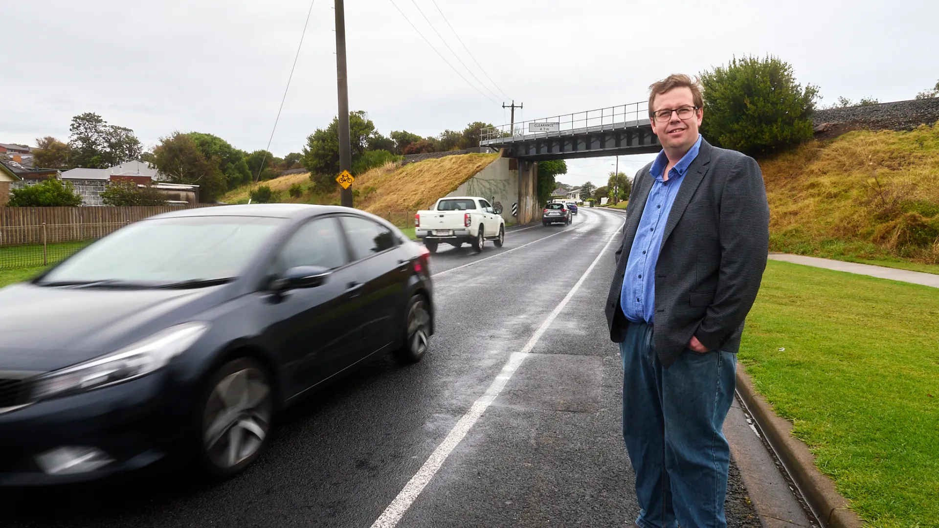 Mayor Ben Blain at the location of the new pedestrian crossing