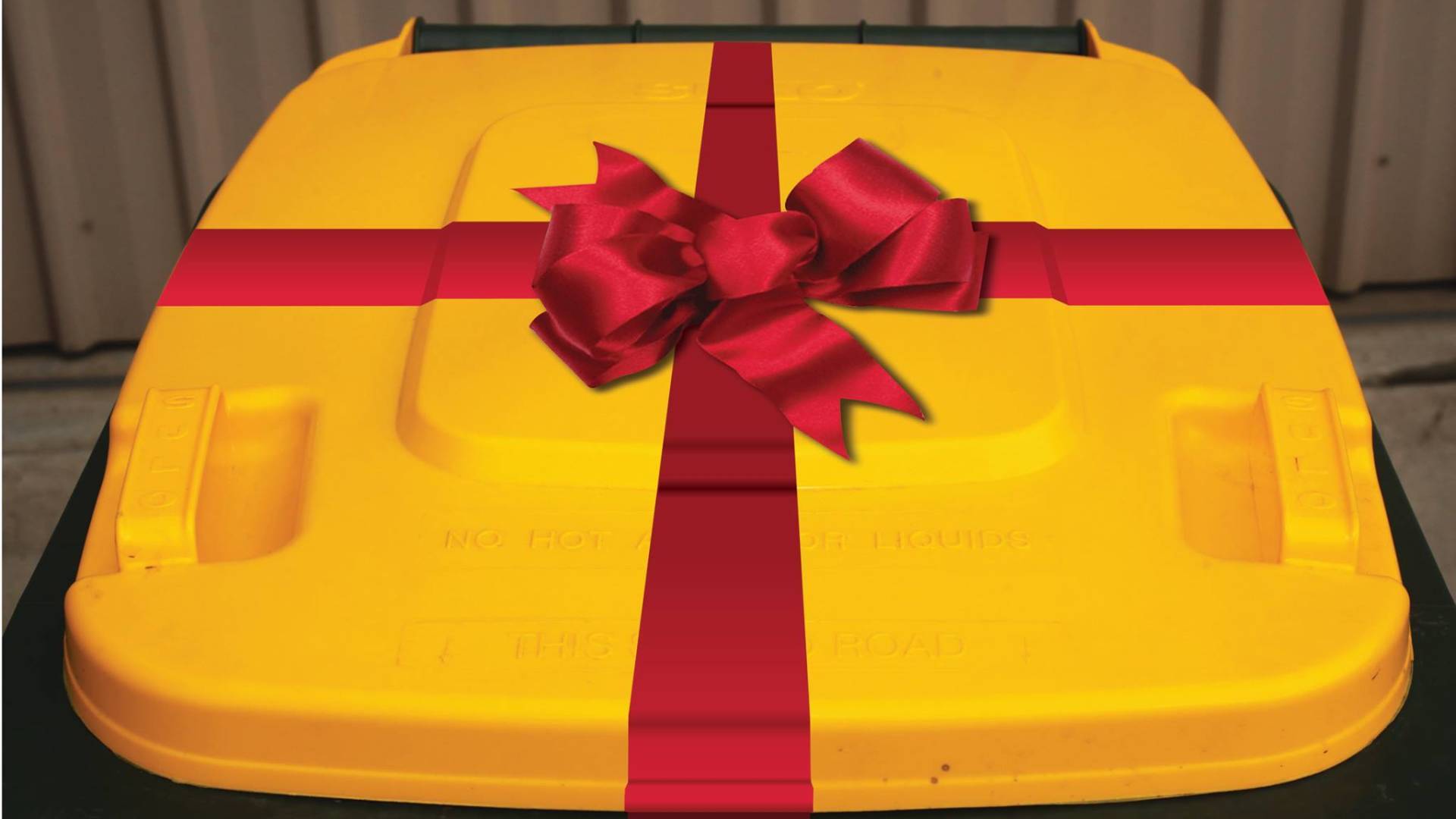 Recycling bin with ribbon