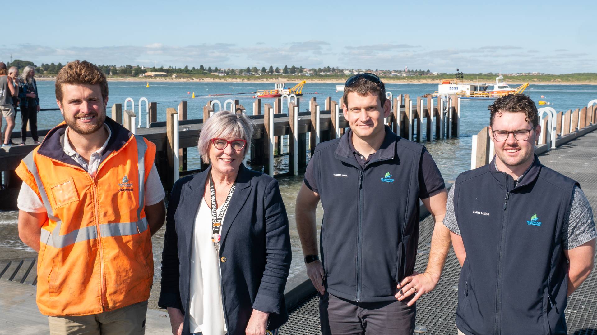 Mayor Cr Debbie Arnott with Council staff at the upgraded boat ramp.