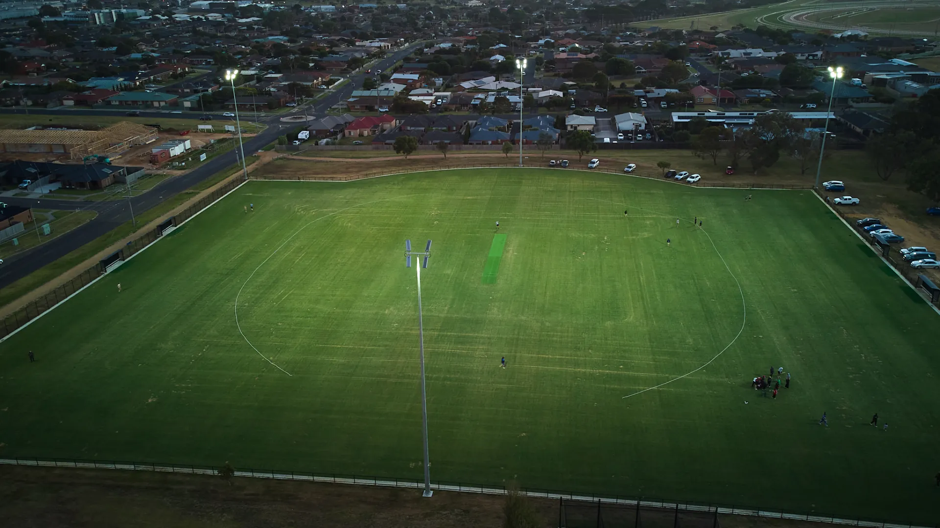 Brierly Reserve with the lights on the playing field.