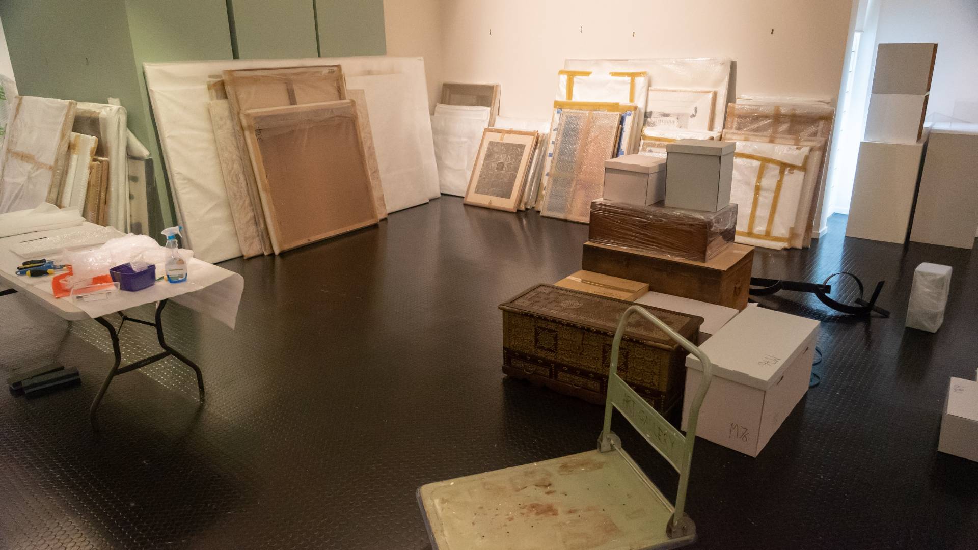 Gallery items packed ready for storage