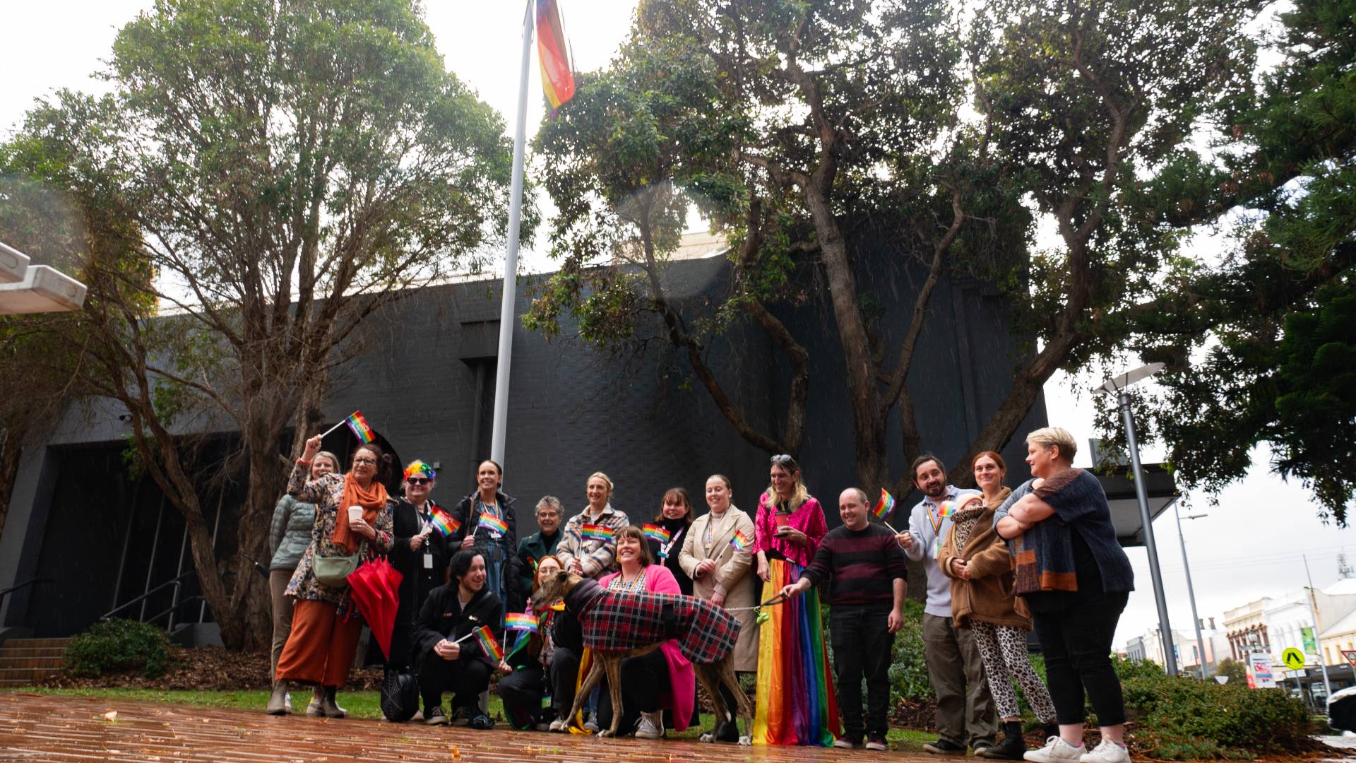 Pride flag raising at the Civic Centre.