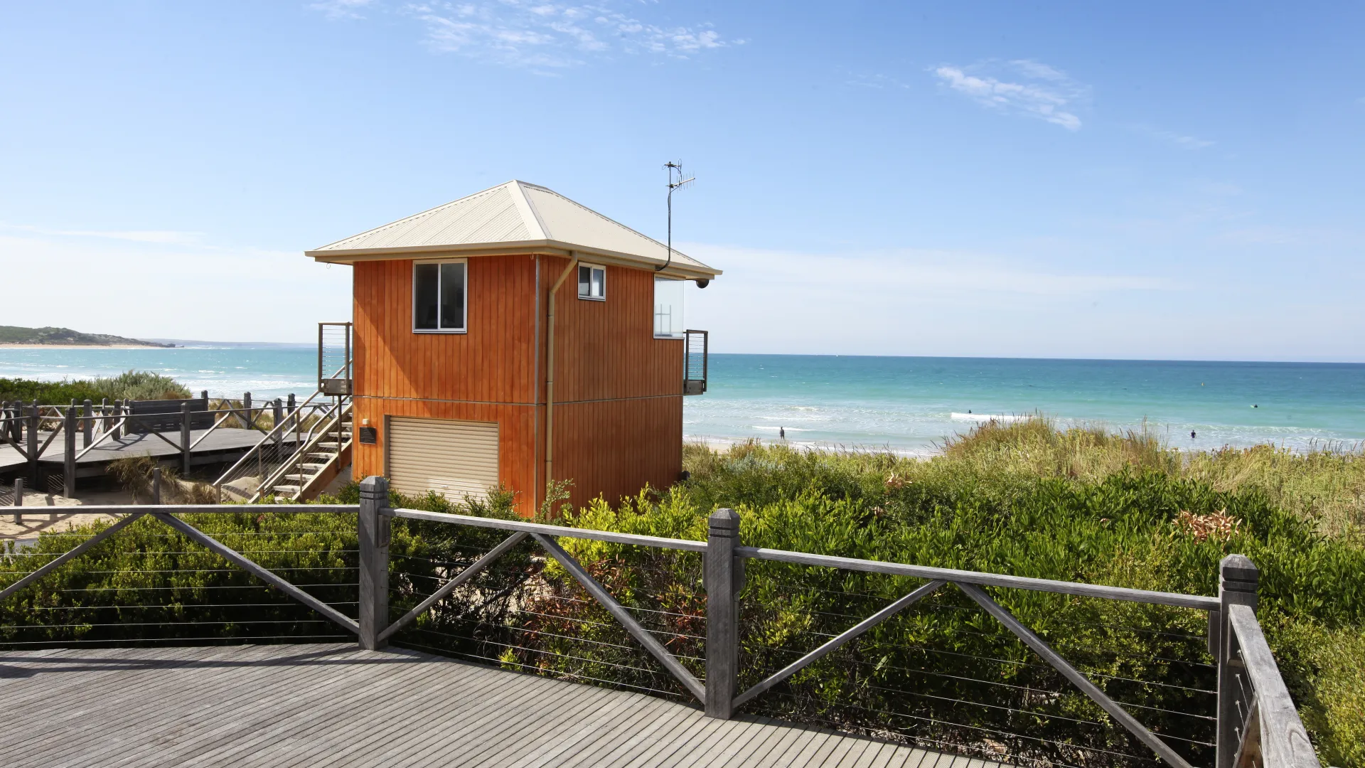 Deck and balcony at the surf club.