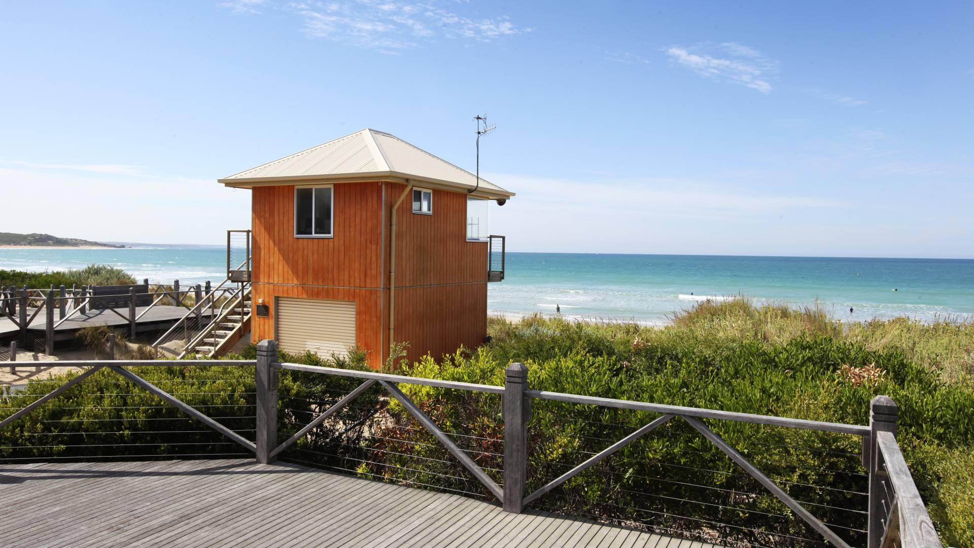Deck and balcony at the surf club.