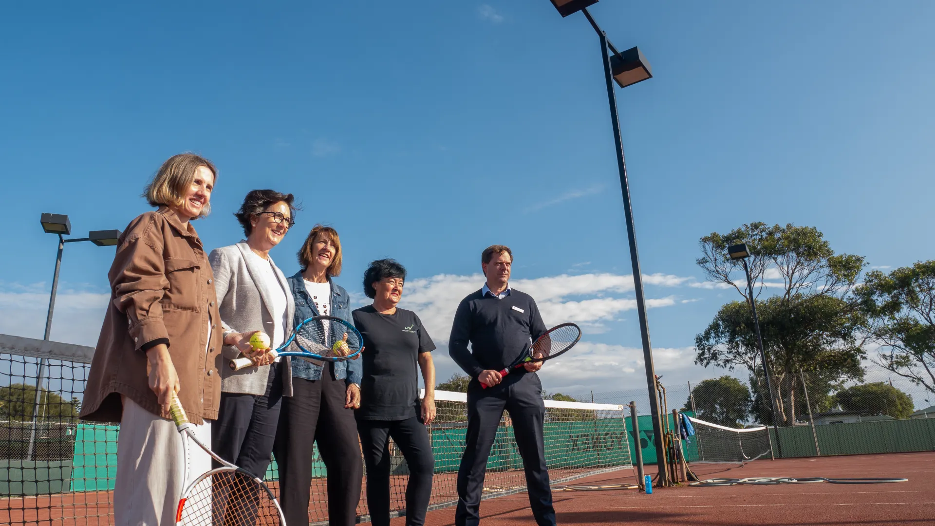 Lawn tennis funding Cr Angie Paspaliaris, Member for Western Victoria Jacinta Ermacora, club grants officer Claire Pritchard, club president Kim Tobin and WCC CEO Andrew Mason.jpg
