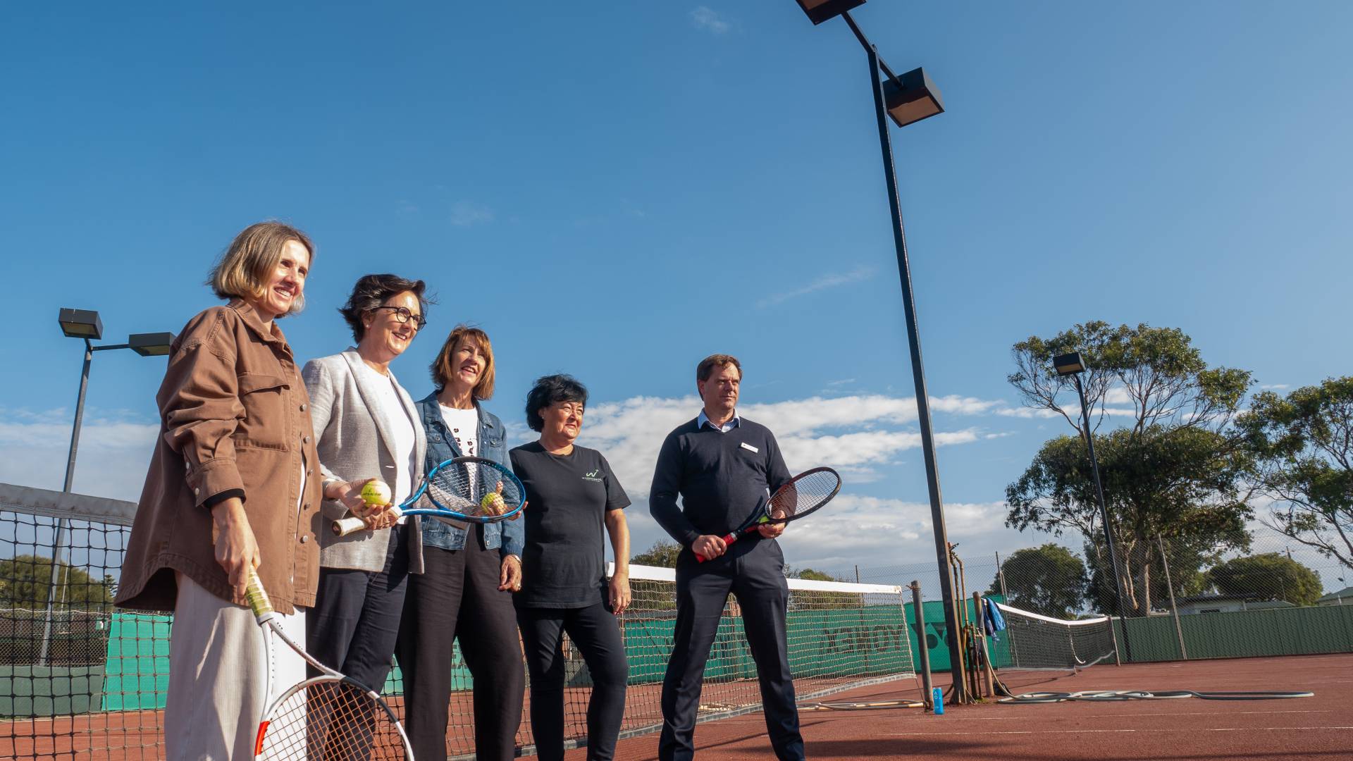 Lawn tennis funding Cr Angie Paspaliaris, Member for Western Victoria Jacinta Ermacora, club grants officer Claire Pritchard, club president Kim Tobin and WCC CEO Andrew Mason.jpg