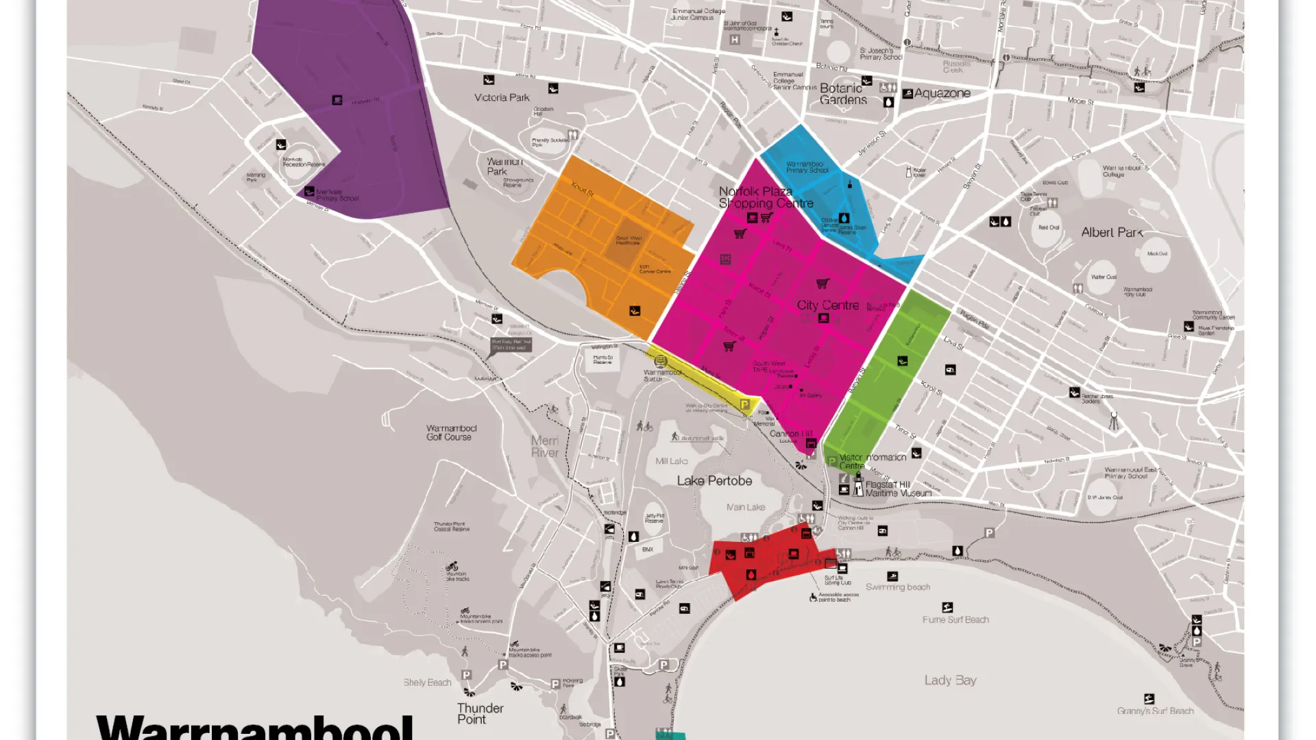 Map showing eight parking precincts in Warrnambool.