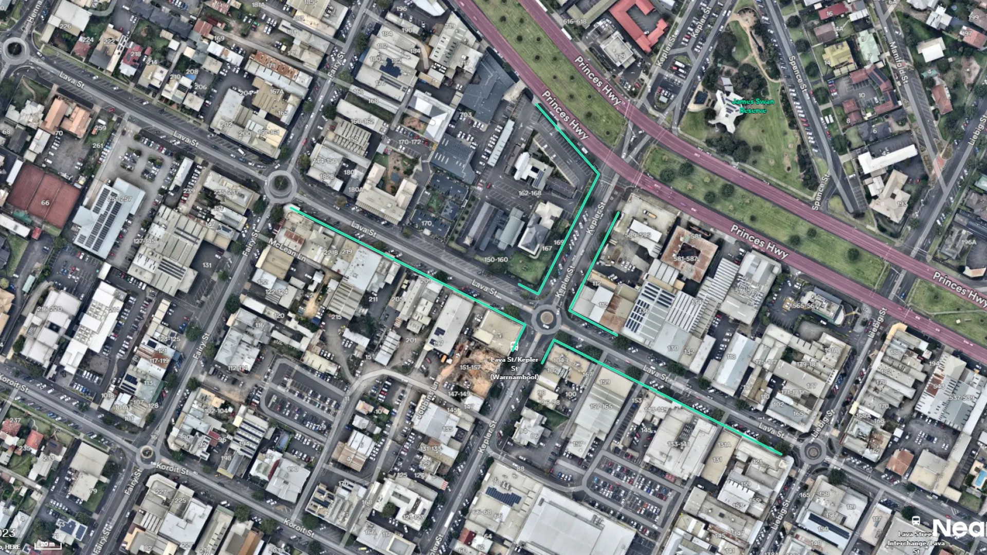 Footpath renewal areas shown in green.