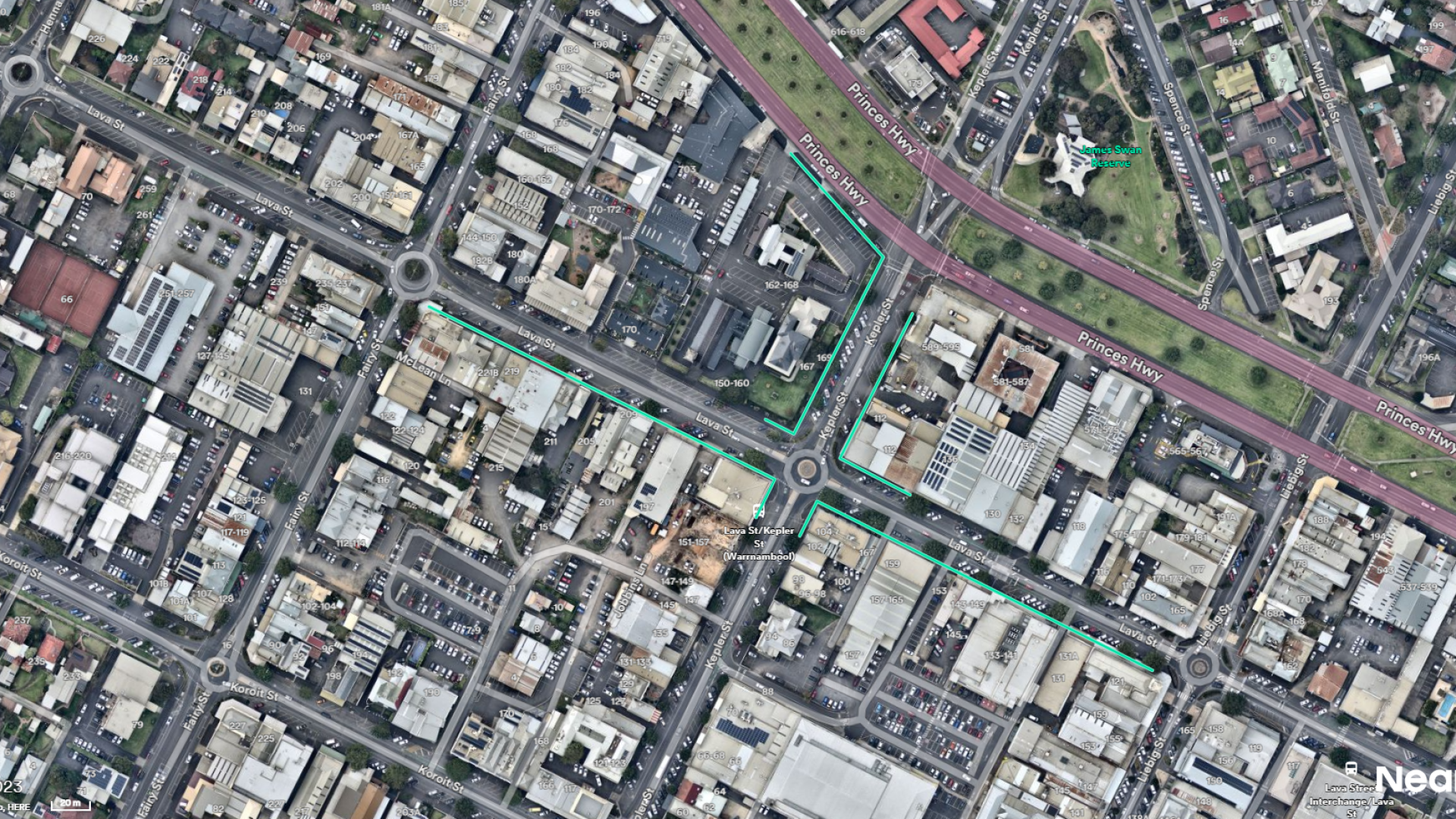 Footpath renewal areas shown in green.