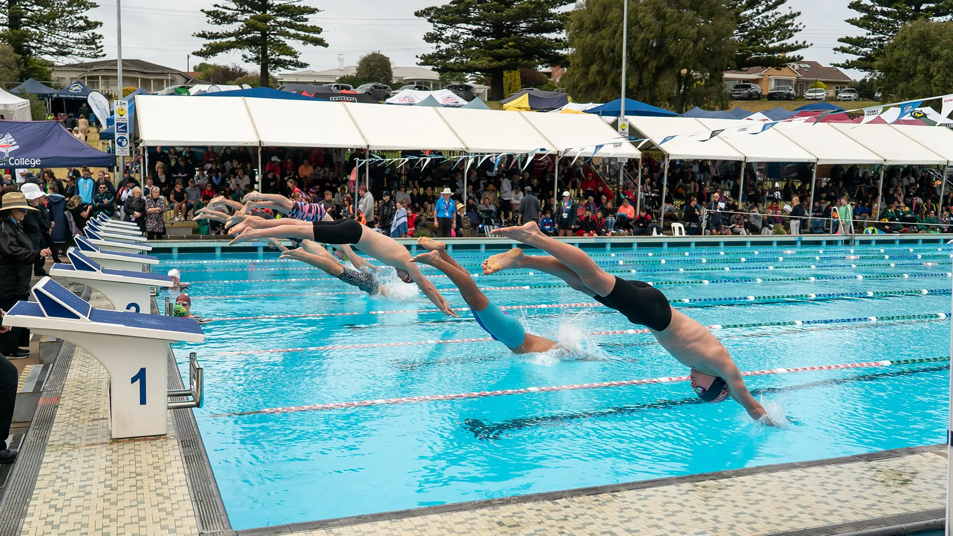 Diving into a pool