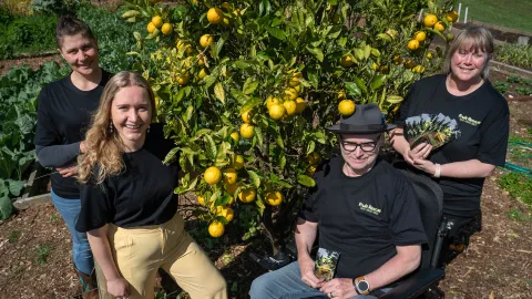 Fruit Rescue members Claudia Klunker, Courtney Mathew, Mark Barling and Alex Stoupas