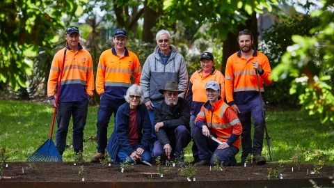 Warrnambool City Council staff with Australian Plants Society - Warrnambool & District members Kevin Sparrow Linda Handscombe and David Handscombe