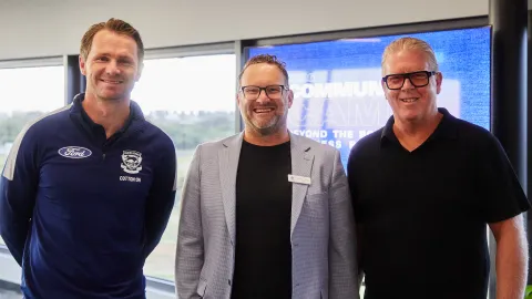 Geelong Cats Captain Patrick Dangerfield, Deputy Mayor Cr Matt Walsh and Geelong Cats CEO Steve Hocking 