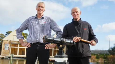 Andrew Barrie and Stephen Ivey with "Thunderchild"