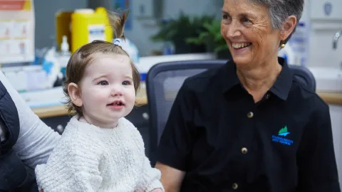 Warrnambool City Council Coordinator Immunisation Maria Zerbe with one-year-old Mackenzie