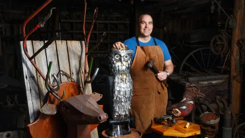 David Brozinski with a selection of his sculptures