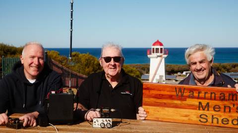 Warrnambool Men’s Shed Amateur Radio Group members Peter Thorne, Greg McNamara and Lance Moulden