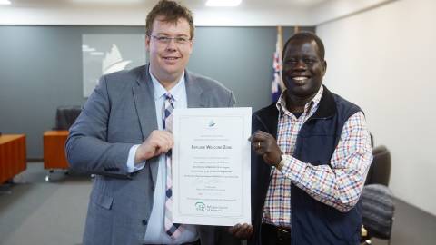 Mayor Ben Blain and Thomas Lual
