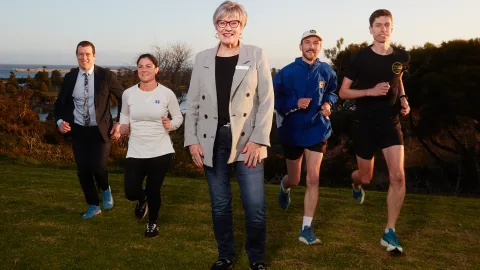 Cr Debbie Arnott (centre) with Gerard Atkinson, Tess Mammone, Ollie Westwick and Michael Obst