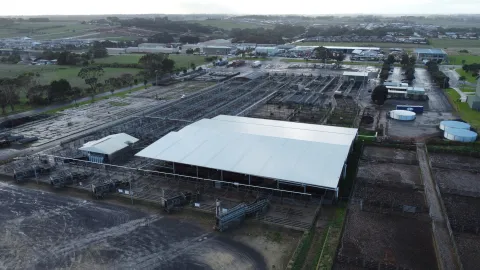 Aerial view of the saleyards roof.