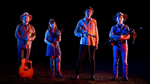 Rhys Crimmin (right) with bandmates Caity Brennan, Angus Barbary and Connor Hoy