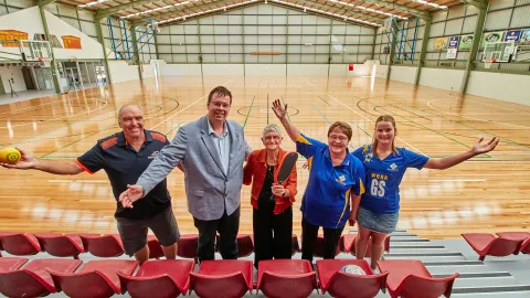 George Draffen, Mayor Ben Blain, Val Bertrand, Marg Morgan and Emelia Kelly