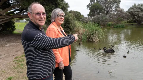 Birdlife Warrnambool Secretary Graham Dixon and Warrnambool Mayor Debbie Arnott