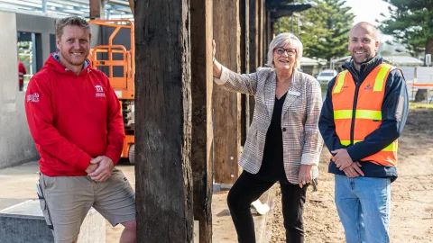 Bolden Constructions Owner Leigh Dufty, Warrnambool Mayor Cr Debbie Arnott and Warrnambool City Council Project Manager Brady Hall