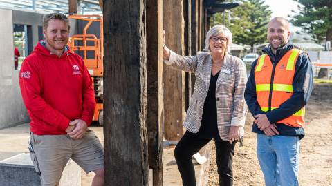 Bolden Constructions Owner Leigh Dufty, Warrnambool Mayor Cr Debbie Arnott and Warrnambool City Council Project Manager Brady Hall