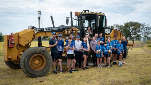 Jacinta Ermacora MP, Cr Ben Blain and members of the Warrnambool Rangers Football Club and Brierly Christ Church Cricket Club