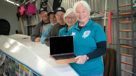 From right to left: Warrnambool Dragon Boat Club President Victoria Dunn, Treasurer Jen Rowe, and club members Chris Thompson, Bruce Brown and Ken Rowe.
