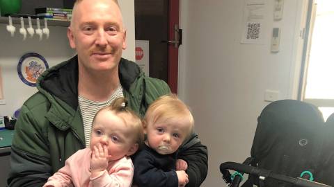  Vaccinated - twins Freddie and Winnie Miller with dad John