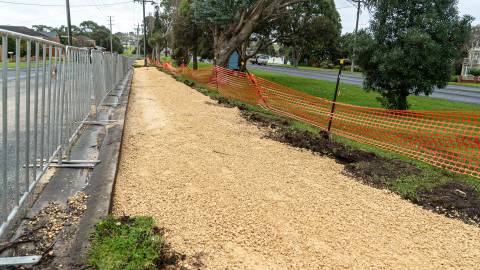 Mortlake Road footpath under construction