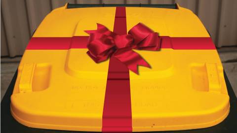 Recycling bin with ribbon