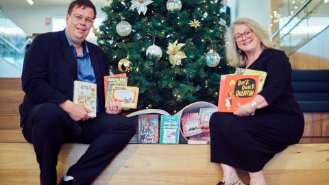 Mayor Ben Blain and Library Manager Maryanne Vagg at the library's Christmas tree.