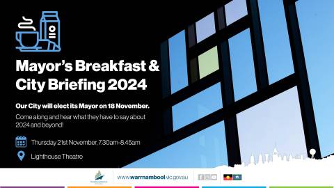 Promo for Mayor's breakfast on November 21, 2024.