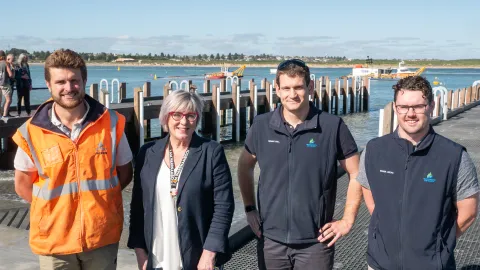 Mayor Cr Debbie Arnott with Council staff at the upgraded boat ramp.
