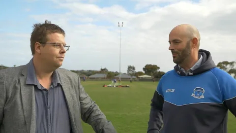 Mayor Cr Ben Blain with Warrnambool Cricket Club president Matt Colla.